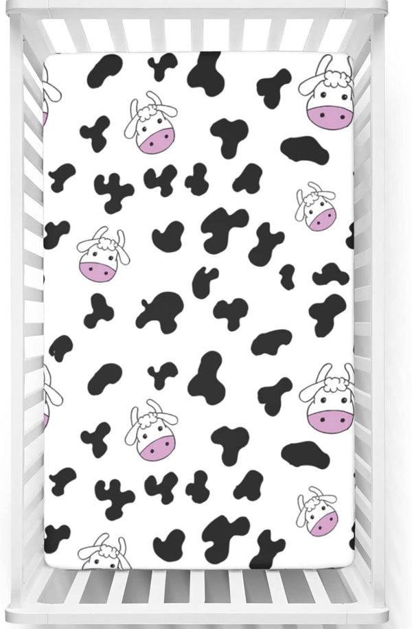 Cow Print Themed Fitted Mini Crib Sheets,Portable Mini Crib Sheets Ultra Soft