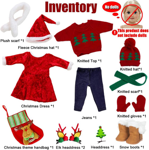 Set 17 18 Inch Set Ebuddy Doll Clothes & Accessories - Christmas Santa Costume for & Dolls, Including Xmas Tree Sweater