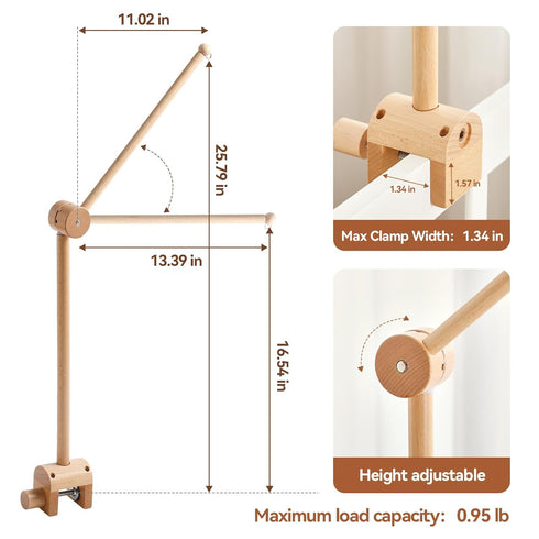 Adjustable360 let's make Baby Crib Mobile Arm - Wooden Mobile Arm with Height Rotatable Upgraded Arched Base Nursery