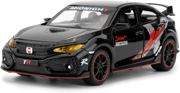 1/32 Honda Civic Type-R Diecast Toy Car, Metal Pull Back Model with Light and Sound for Kids and Adults Gift, Black