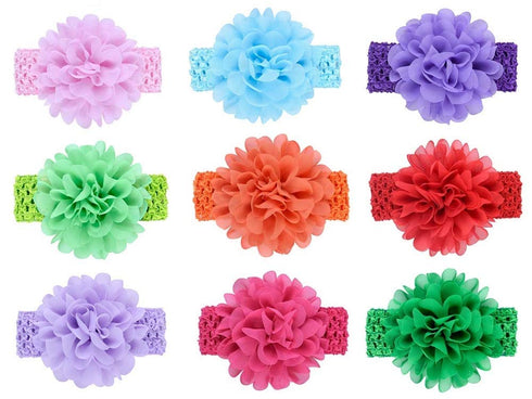 10Pcs Baby Girls Headbands – Soft Elastic Hair Bands with 10 Lovely Colour Chiffon Flowers for Toddlers and Kids