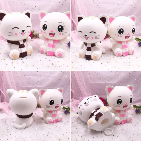 H&W Kitten Money Bank (Pink) - Shatterproof Cat Piggy Bank, First Coin Bank, Best Christmas Birthday Gift for Kids,