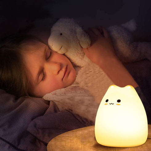 ZKLiLi Cat Night Light for Kids - Cute Squishy Silicone Cat Touch Lamp, Portable Gift for Nursery