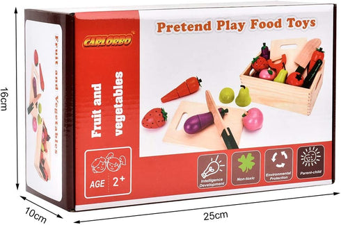 CARLORBO 2 Wooden Play Food for Kids Kitchen - Toys Food Vegetables and Fruit for Year Old Boys Girls Role Pretend Play