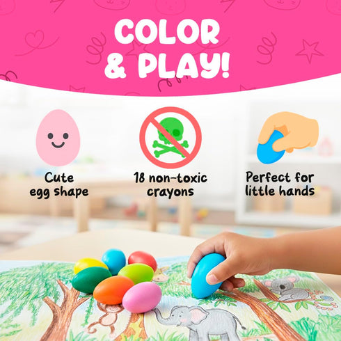 12 (3-6) (4-8) TinyGeeks Color Egg Crayons - Palm Grasp Non-Toxic and Washable for Toddlers & Kids - Easy-to-Hold