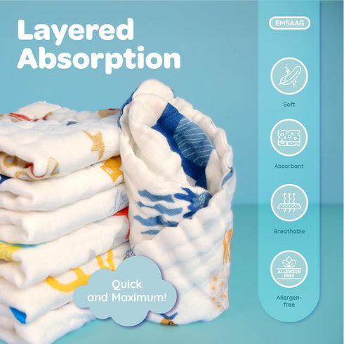 EMSAAG Pack 7-Car Newborn,100% Infants,Reusable-10x10 Muslin Baby Washcloths Baby Wipes Newborn of Patten, Absorbent