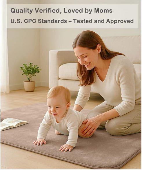 Lansber 1.2 59X39 Tummy Baby Play Mat for Floor, Thick Foam Playpen Mat, Ultra-Soft Velvet for Time & Crawling