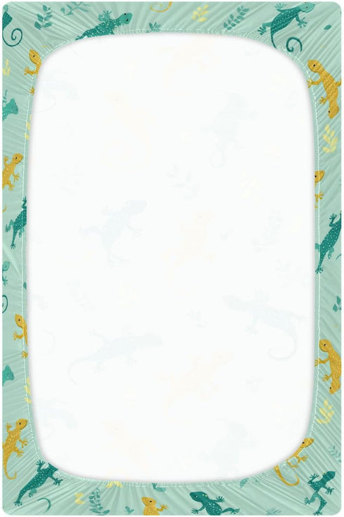 Vdsrup 52 28 9In Crib Sheets for Boys Girl Green Lizards Chameleons Breathable Mini Crib Mattress Sheets Fitted