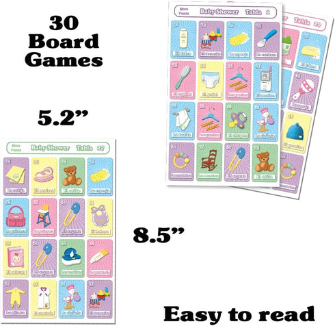 MoreFiesta Baby Shower Mexican Bingo Game in Spanish for 30 Players