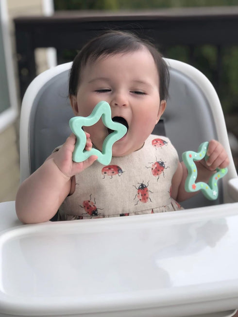 Jimibaby Silicone Star Teether, The First Teething Toy for Baby Boys and Girls, 100% BPA Free, Freezer Safe (Mint Star)