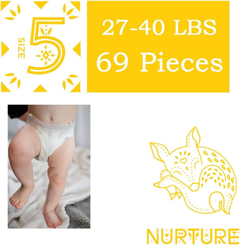 5 (27-40 69 Nurture Diapers by BioBag, Size pounds), Premium Quality Baby Diapers, Chemical Free, Ultra Absorbent, Eco