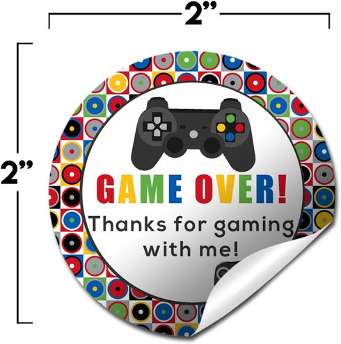 Game Over Video Game Birthday Party Sticker Labels, 40 2" Circle Stickers by AmandaCreation for Party Favors