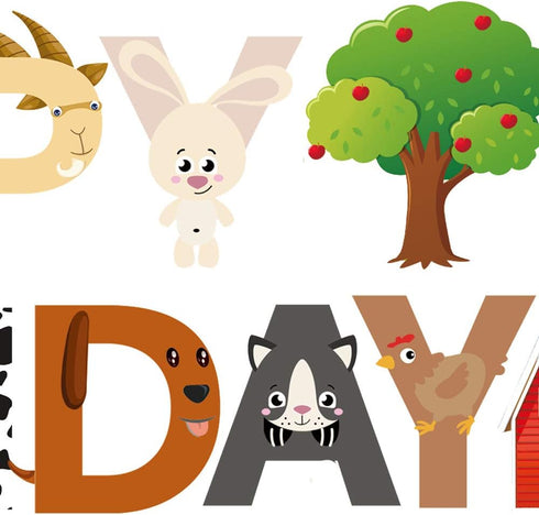 Finypa Farm Happy Birthday Party Banner - Baby Shower and Birthday Decoration for Farm Animal Theme 1st-4th Bdays