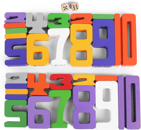 Lasoba 1-10, 30 3 Wooden Number Building Blocks, Large Digit Blocks Pcs Math Blocks Number Toys for Kids, Educational