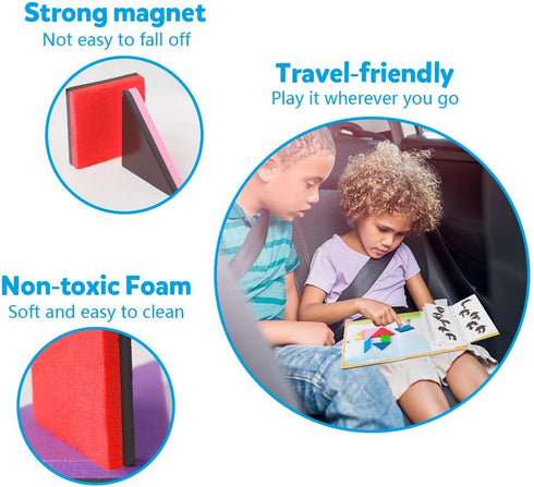 Travel Tangram Puzzle - Coogam Magnetic Pattern Block Book for Road Trip Game, IQ Educational Toy Gift