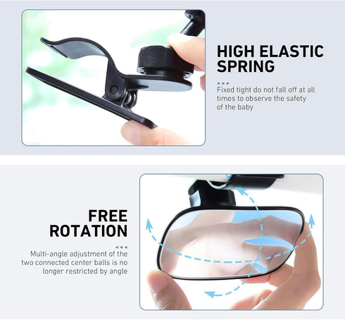 Yidcidu 360 Car Mirror for Baby, Rotatable Adjustable HD Observation Glass, Wide Angle Rear Seat Viewer with ABS Clip