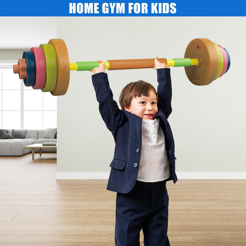 Set, Kids Exercise Weight Barbell and Dumbbell Workout Equipment, Toddler Beginner Gym Toy for Pretend Play Lifting