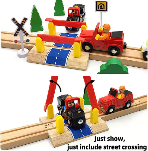 DSHMIXIA Set 3-5 Wooden Crane Toy with Train Cars - Compatible with Major Wooden Rail Brands - Ages