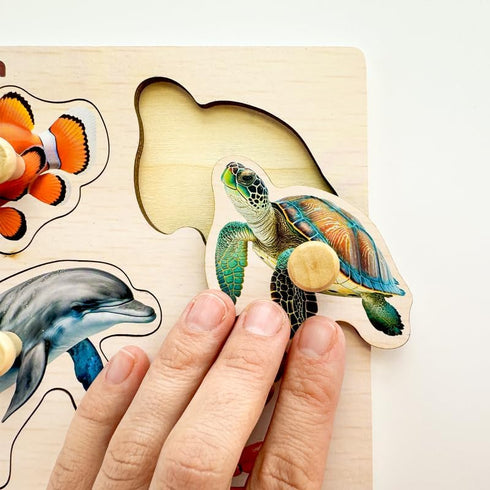 QUOKKA Wooden Puzzles for Toddlers 1-3 - 4 Set Animal and Birds Pegged Learning Toy for Kids Gift