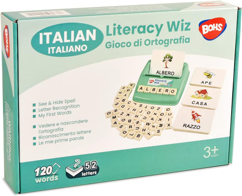 BOHS Italian Literacy Wiz Fun Game - 60 Flash Cards - Educational Toys for Preschool Language Learning - See and Hide