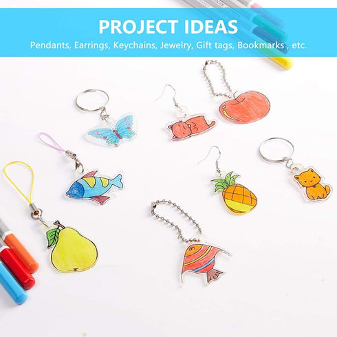 166 18 SWAKER Pcs Shrinky Plastic Sheets Keychain Kit Includes Pcs Shrink Art Paper, Hole Punch, Keychains & Pencils