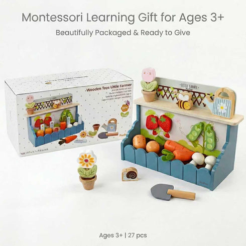 Set 3+, PairPear Montessori Wooden Vegetable Matching Toy Play Food Garden for Toddlers Preschool Learning Sorting