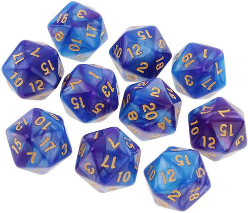 Yiotfandoll 10PCS D20, 20mm 20 Polyhedral Dice - Acrylic, Sided Dice for RPG, MTG, DND, Table Games (Blue Purple)