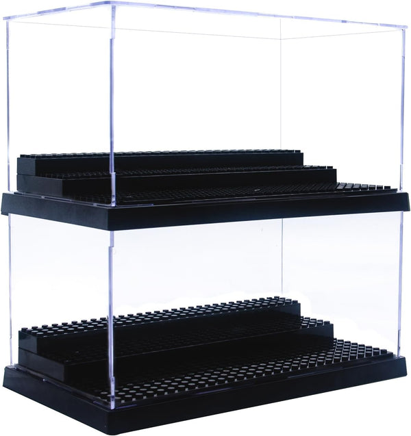 Minifigure Display Case for Action Figures, Dustproof Acrylic Box with 3 Movable Steps for Collection Models