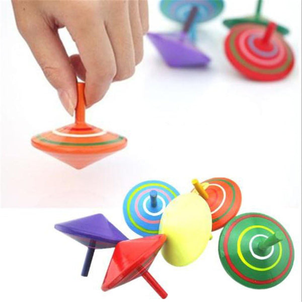 6 Pcs Set of Handmade Painted Wood Spinning Tops, Educational Toys for Kindergarten