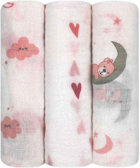 LMED Babyland 100% Muslin Cotton Baby Receiving Cloths, 3-Pack, 27x27 in (70x70cm), Soft &
