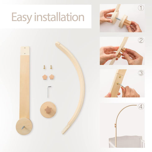 Wooden Crib Mobile Arm | Baby Crib Mobile Arm Wooden Holder | Rotatable Adjustable Anti Slip Attachment Clamp