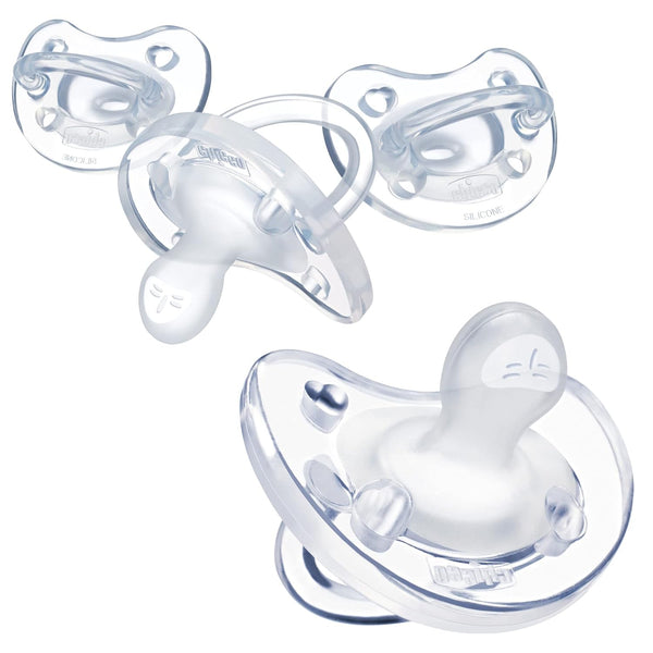 Chicco PhysioForma Pacifier - 100% Soft Silicone One Piece for Babies 0-6 Months, BPA & Latex Free, Pack of 4