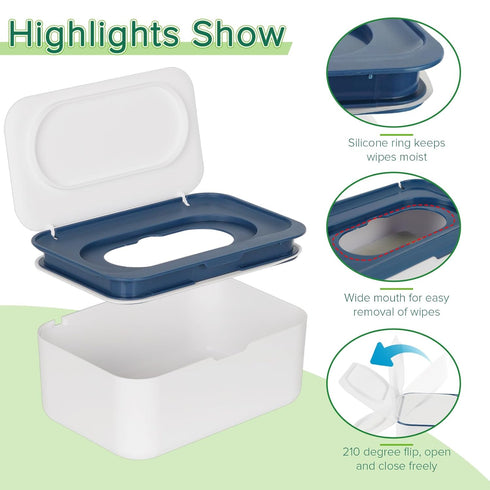 Baby Wipes Dispenser, Wipes Case Holder Keeps Wipes Fresh, Non-Slip Easy Open & Close (Blue)
