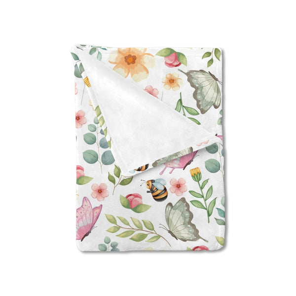 Spring Garden Floral Butterflies Bees Baby Blanket, Colorful Flowers Eucalyptus Leaves Swaddle Wraps 30x40