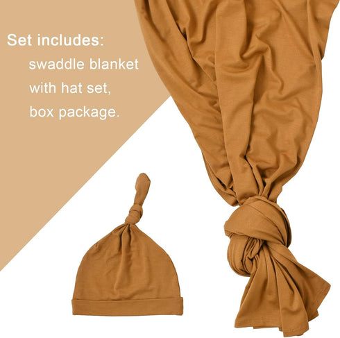 Newborn Swaddle Blanket with Hat Set Baby Swaddle Set Hospital Receiving Blankets for Girls Boys(Copper,35"*35") by Aijoviko