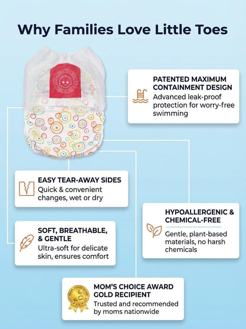 5 (26+ lbs) (12 Count) Little Toes Premium Natural Disposable Swim Diapers, Size Large | Baby Disposable Swim Diapers |