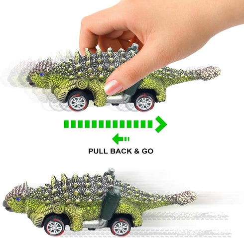 DINOBROS Dinosaur Toy Pull Back Cars, 6 Pack, Dino Toys for 3 Year Old Boys and Girls