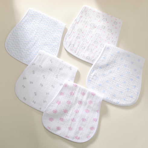 sleepyturtle 5 Pack Baby Burp Cloths, Unisex Newborn Burping Cloths, Soft and Absorbent Muslin Cotton, Large Size