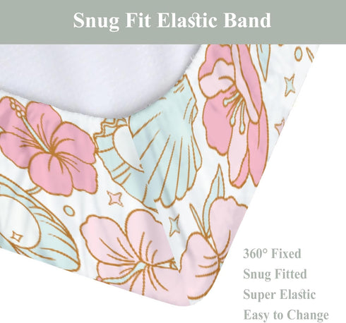 Summer 32''16'' Boho Mermaids Floral Changing Pad Covers for Baby Girls Boys Beach Seashells Conch Tropical Flowers