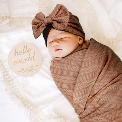 Set AQOKKA Newborn Receiving Blanket with Bow Hat Mittens Wooden Card Wheat-Pattern Newborns Toddler Baby Boy Girl