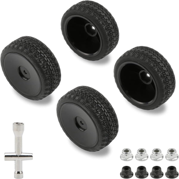 4 Pack 12mm Hex Wheels and Tires Set with Locknuts and Wrench for RC 1/10 On Road Racing Touring Car