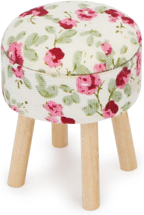 1:12 Dollhouse Stool Miniature Round Upholstered Scale Wooden Stool Ornament Dollhouse Furnishing Accessories Mini