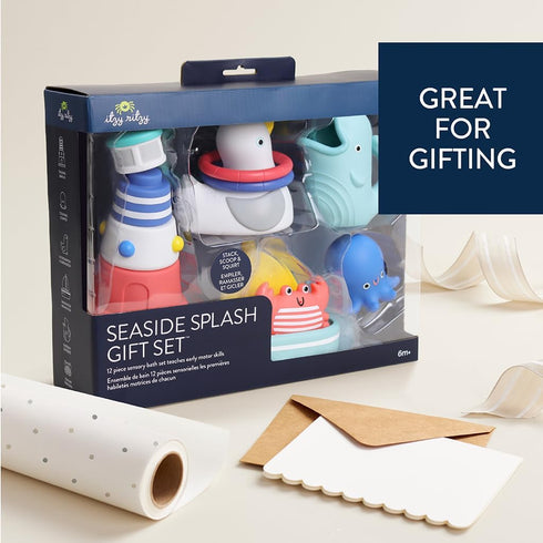 Set 12-Piece Sailboat Itzy Ritzy Bathtime Gift Baby Bath Toys for Infants & Toddlers Stacking Lighthouse, Ring Toss