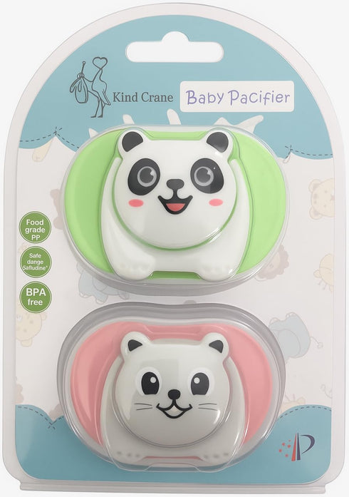 Kind Crane Pack) Cartoon Animal Baby Toddler & Children Natural Shaped Orthodontic Pacifier/Binky (Cat and Panda