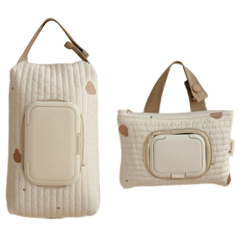 LFRXION Wet Wipe Holder Bag, Embroidered Bear Wet Wipe Pouches, Portable Upgrades Stroller Hanging Bag Cotton Linen