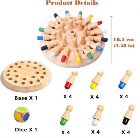Wooden Memory Chess Board Game - Color Memory Matching Brain Teasers for Kids Age 3-12, Educational Toys