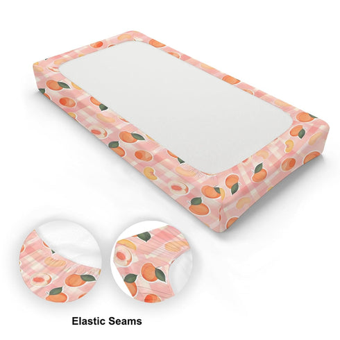 KuphiL10C Summer Girls-16x32 Peaches Leaves Checkered Pattern Baby Changing Pad Cover, Unisex Fruits Nursery Diaper