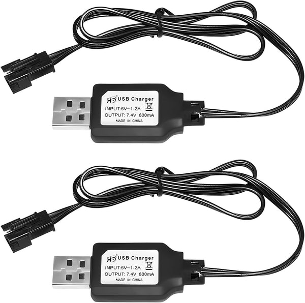 2PCS 7.4V 800mh USB Charging Cable with SM-3P Plug for RC Excavator, Truck, Tank, Huina 1575 RC Engineering Vehicle