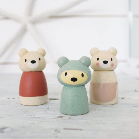 Tender Leaf Toys Bear Tales Wooden Dollhouse Add-on Playset - 3 Pcs Bear Family Figures