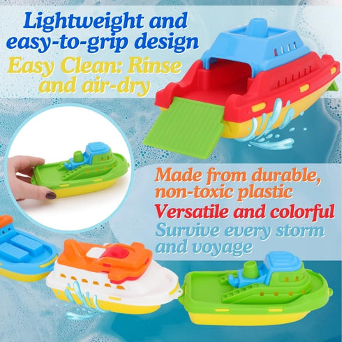 Toyland Pack 4 3 of Floating Boats - Cargo Ship, Cruise Liner, Fishing Boat & Container Ship - Bathtub, Pool, and Water